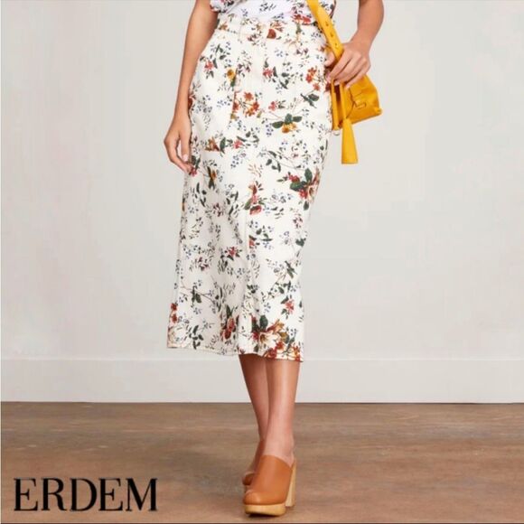 Erdem Artie Cotton-Blend Midi Skirt with Pockets in White/Multi Floral - Picture 8 of 13